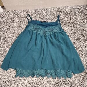 White House Black Market Green Teal Flowy Lace Tank Top Fairy Career Business Sm